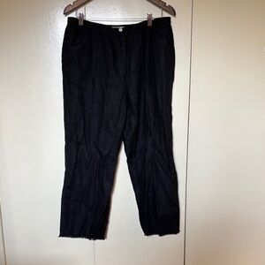 Deane & White 100% Linen Black Raw Hem Cropped Pants Size 14